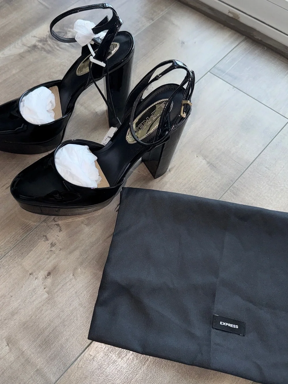 Express Black Patent Platform Pumps